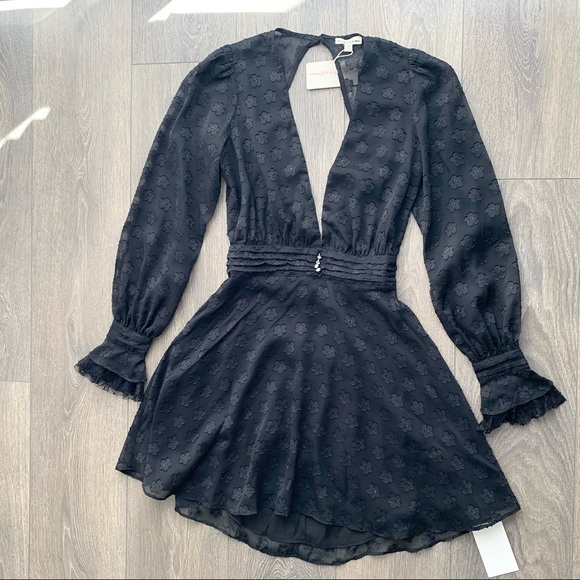 For Love & Lemons Modern Love Deep V-neck Mini Dress Black Size Small - Picture 2 of 16